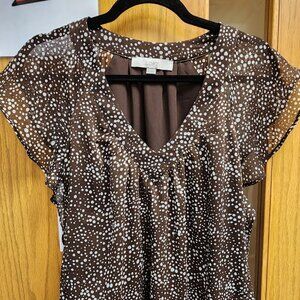 Brown polka dot ruffle Loft blouse